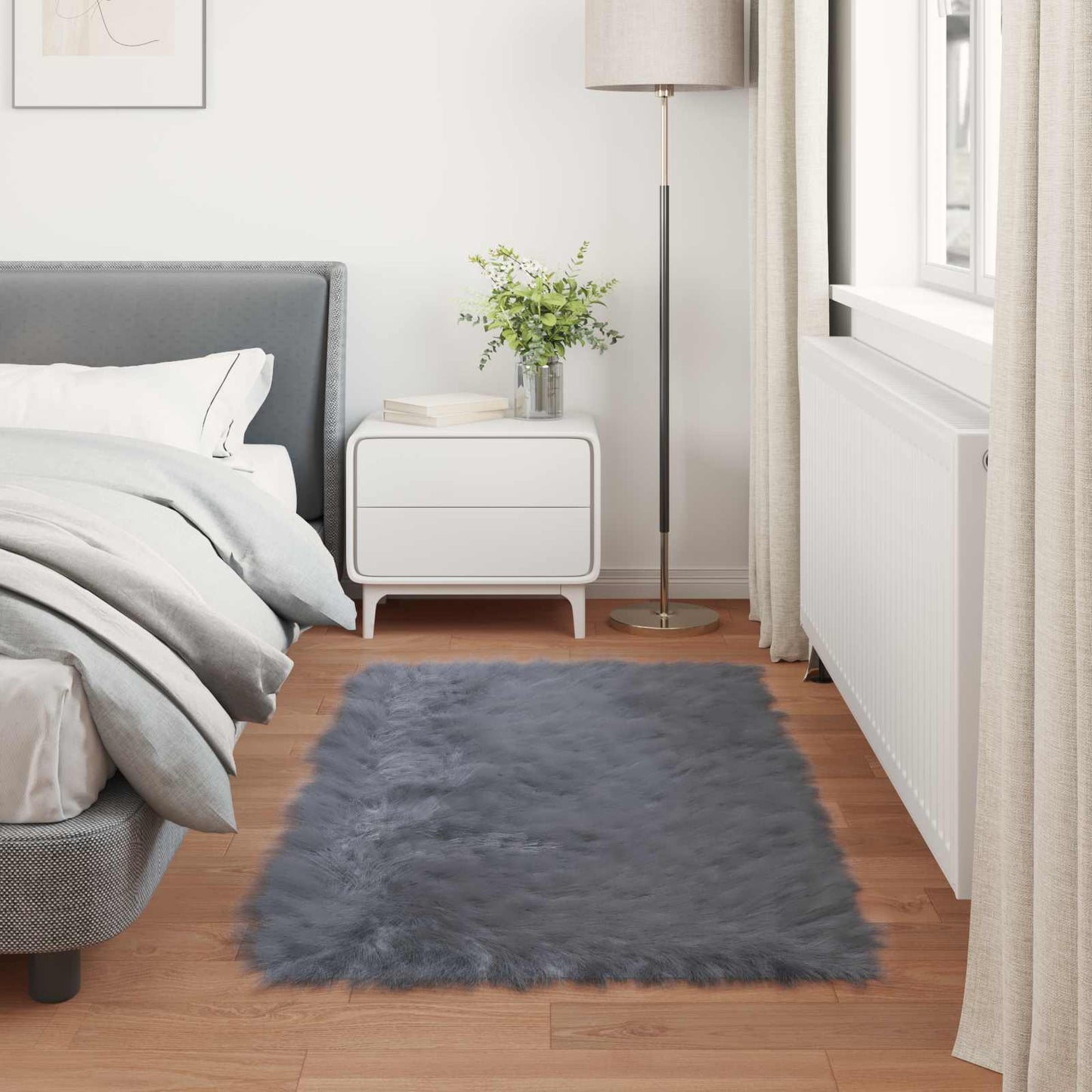 Faux Sheepskin Rug TAFALLA Anthracite 60 x 110 cm Polyester