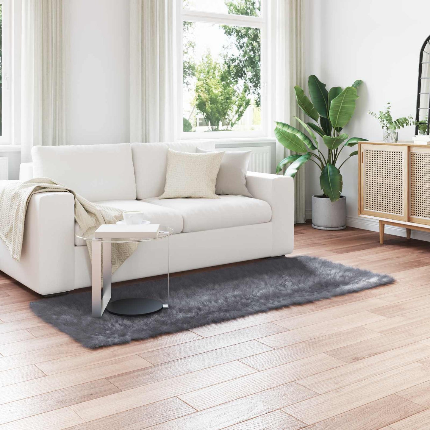 Faux Sheepskin Rug TAFALLA Anthracite 80 x 200 cm Polyester