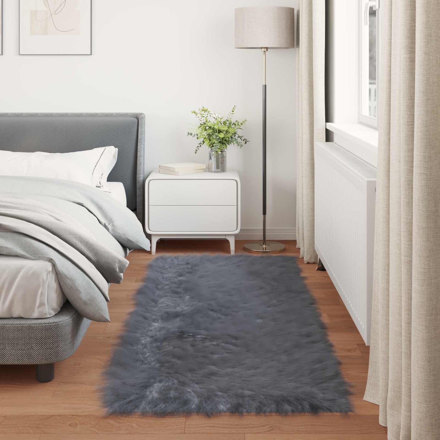 Faux Sheepskin Rug TAFALLA Anthracite 100 x 200 cm Polyester