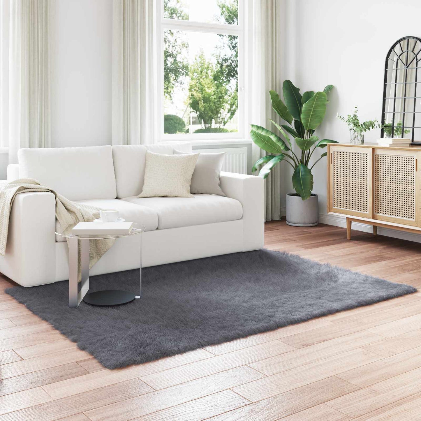 Faux Sheepskin Rug TAFALLA Anthracite 160 x 230 cm Polyester