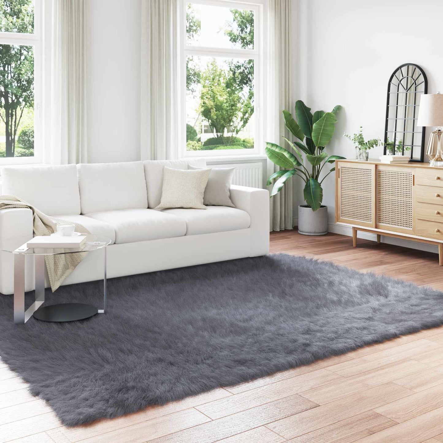 Faux Sheepskin Rug TAFALLA Anthracite 200 x 280 cm Polyester