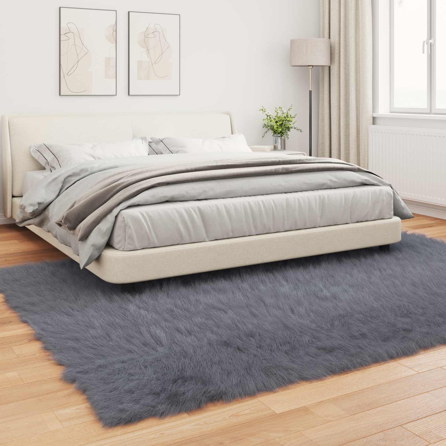 Faux Sheepskin Rug TAFALLA Anthracite 200 x 280 cm Polyester