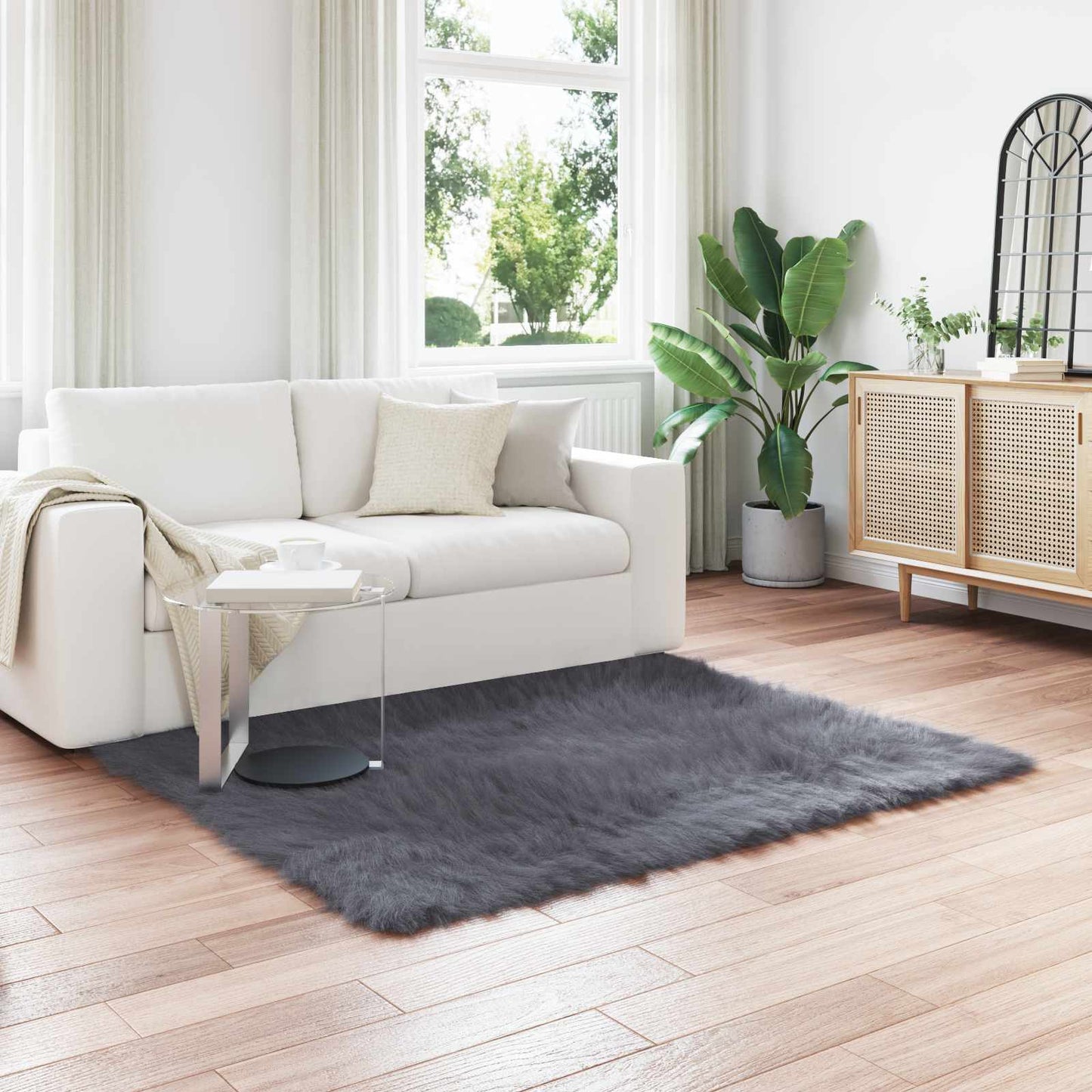 Faux Sheepskin Rug TAFALLA Anthracite 120 x 120 cm Polyester