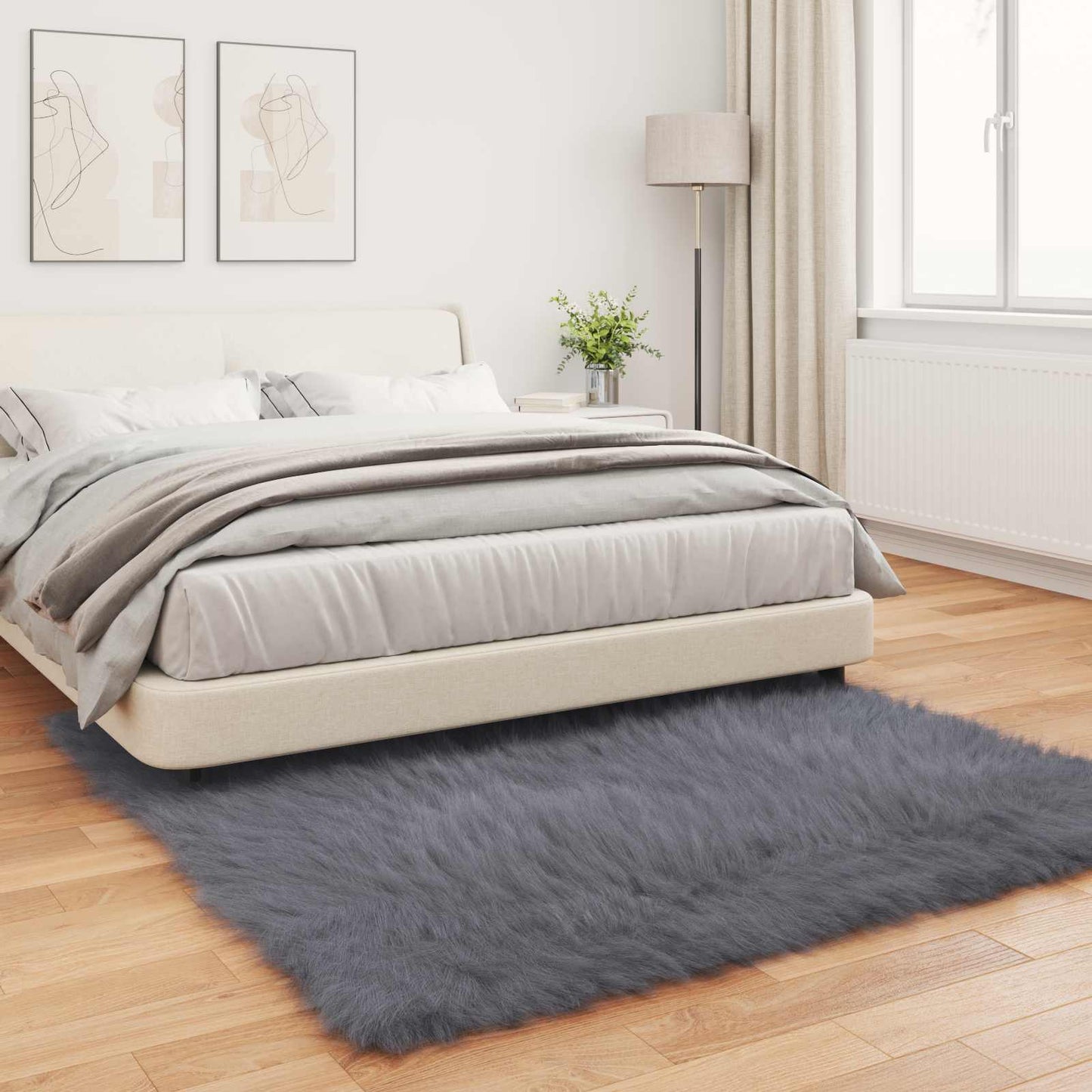 Faux Sheepskin Rug TAFALLA Anthracite 120 x 120 cm Polyester