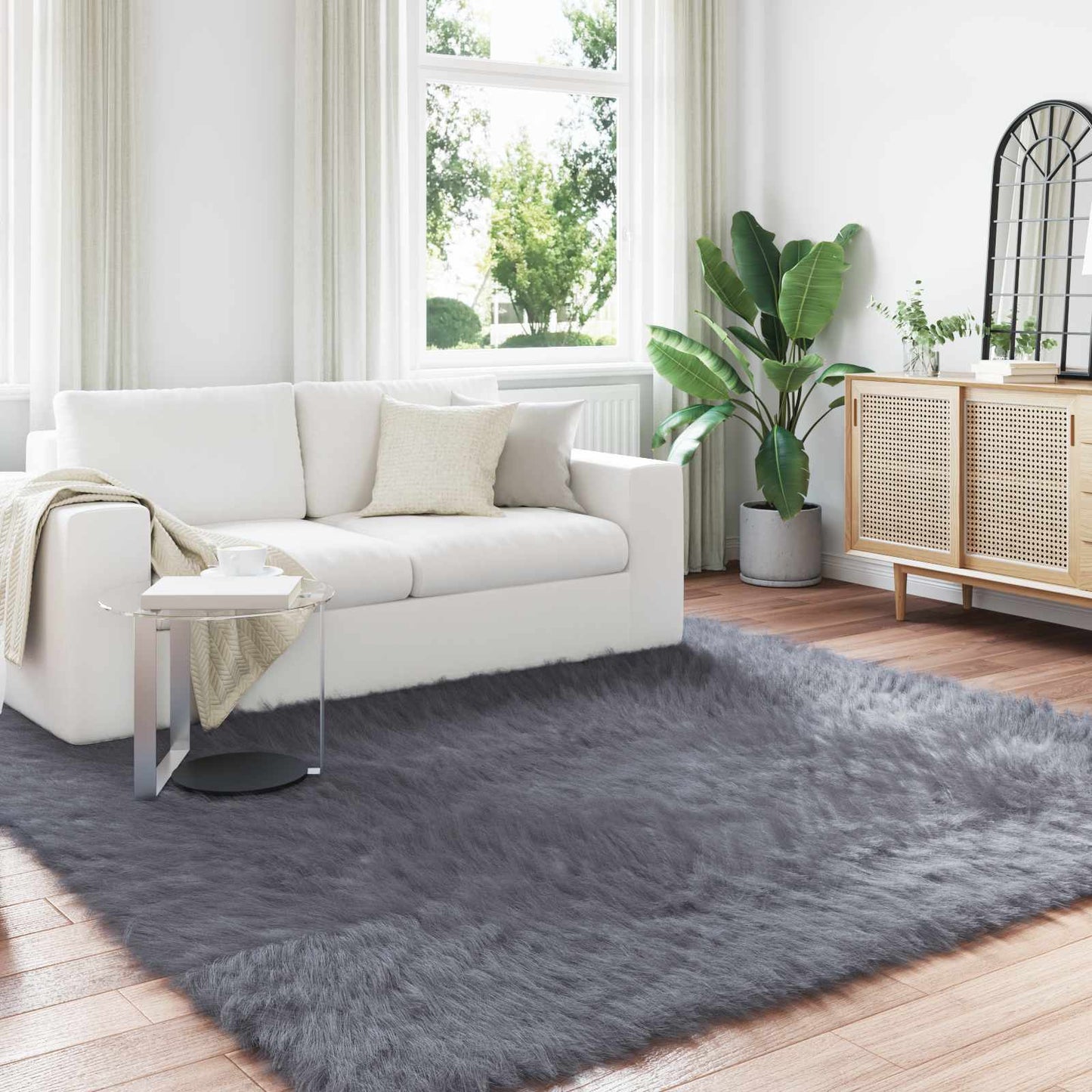 Faux Sheepskin Rug TAFALLA Anthracite 200 x 200 cm Polyester