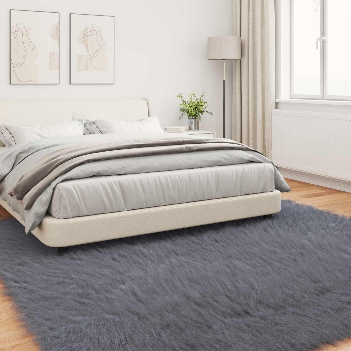 Faux Sheepskin Rug TAFALLA Anthracite 240 x 240 cm Polyester
