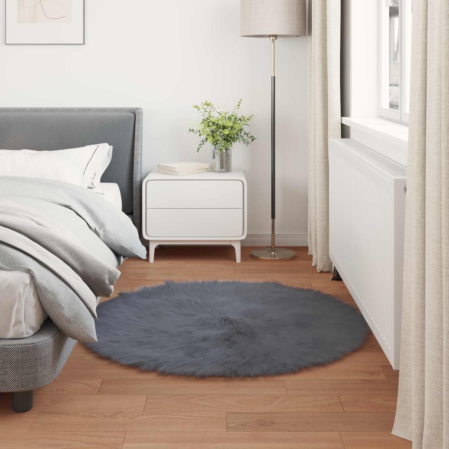 Faux Sheepskin Rug TAFALLA Anthracite Ø 100 cm Polyester