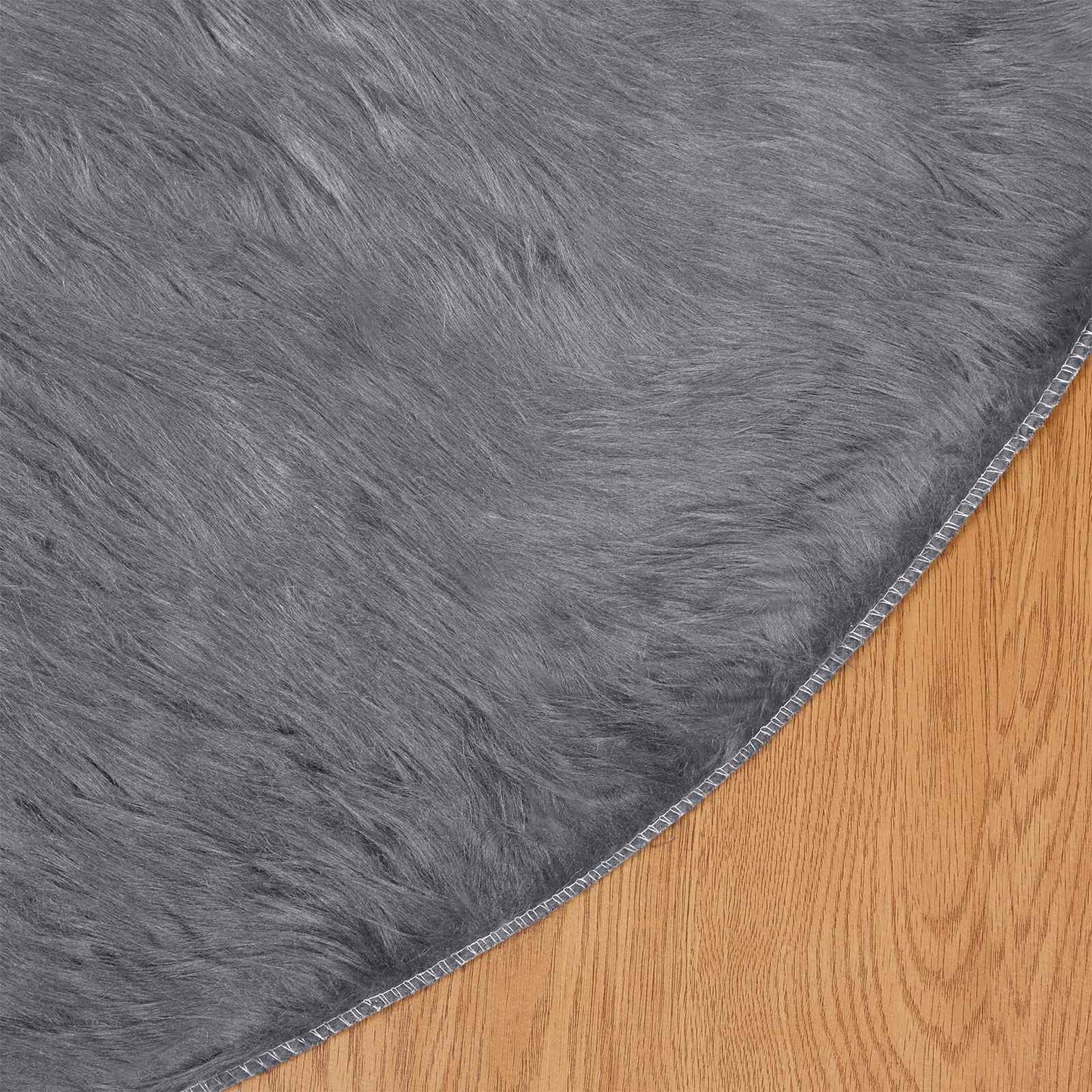 Faux Sheepskin Rug TAFALLA Anthracite Ø 120 cm Polyester