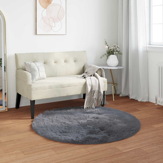 Faux Sheepskin Rug TAFALLA Anthracite Ø 120 cm Polyester