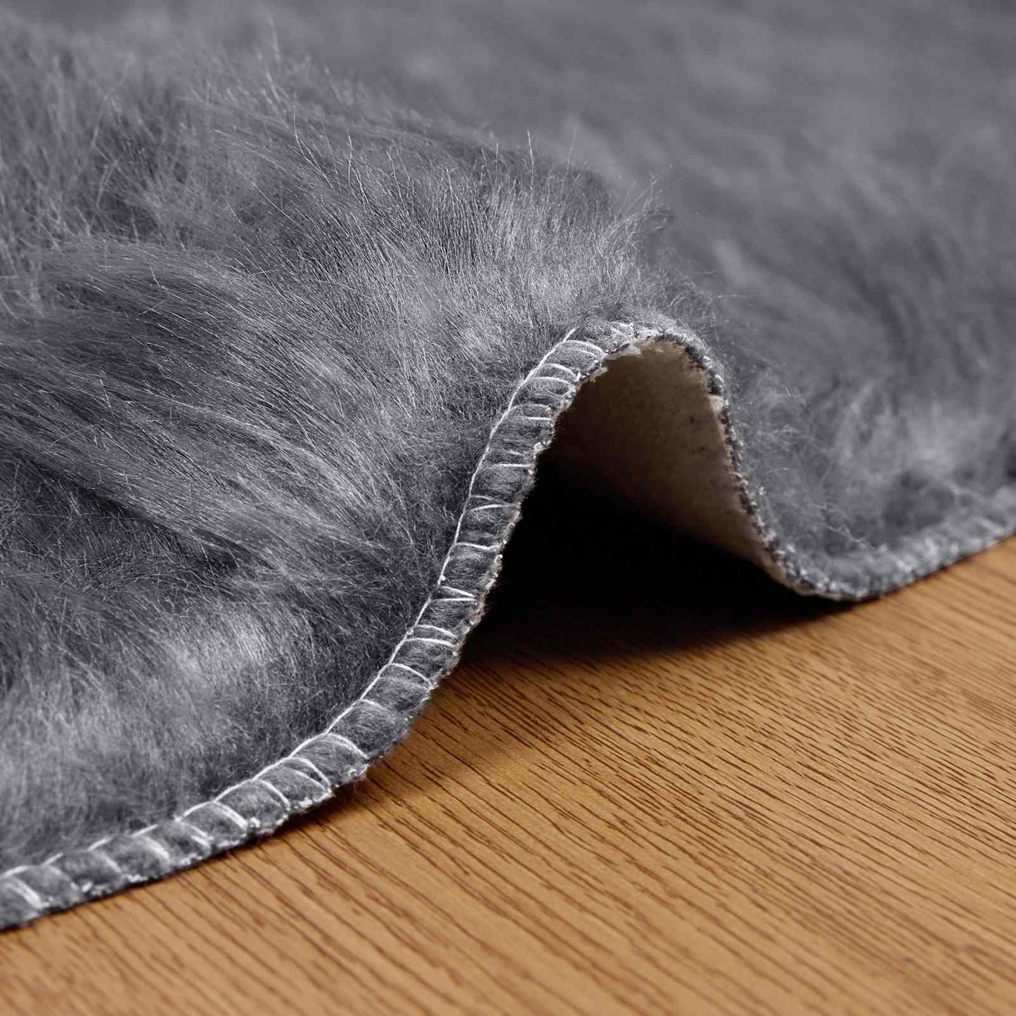 Faux Sheepskin Rug TAFALLA Anthracite Ø 160 cm Polyester