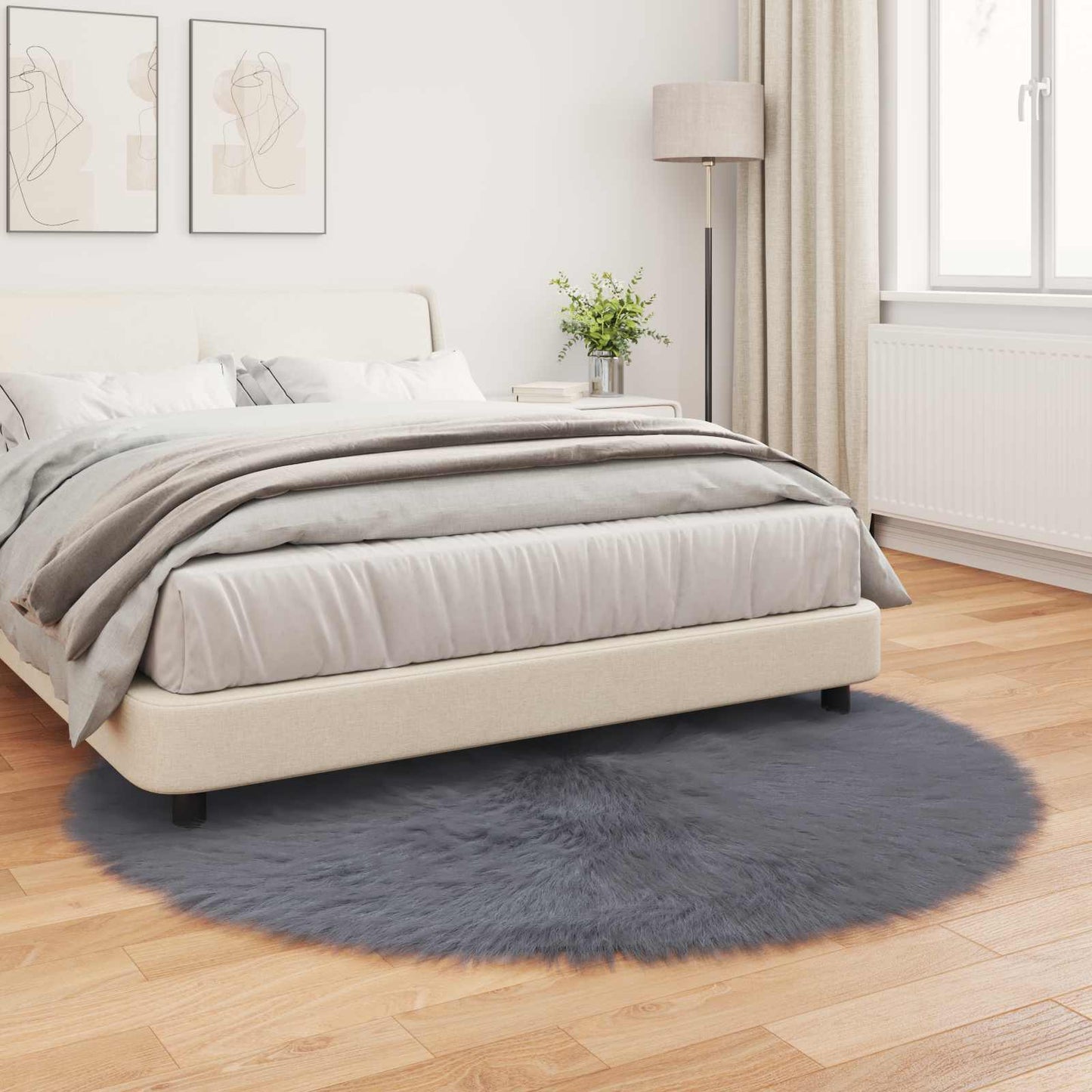 Faux Sheepskin Rug TAFALLA Anthracite Ø 160 cm Polyester