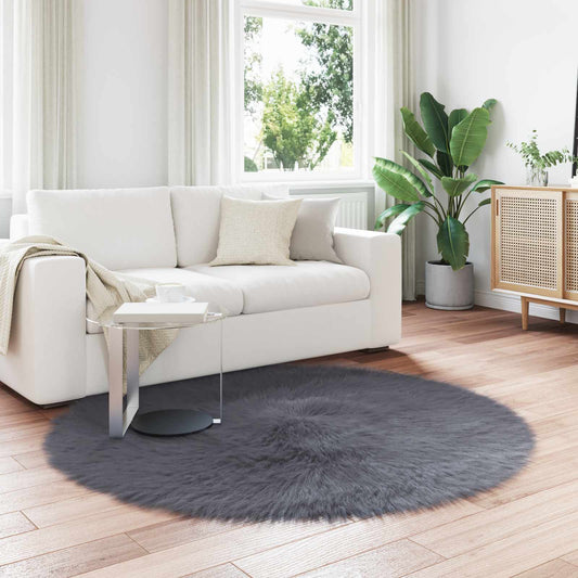 Faux Sheepskin Rug TAFALLA Anthracite Ø 200 cm Polyester