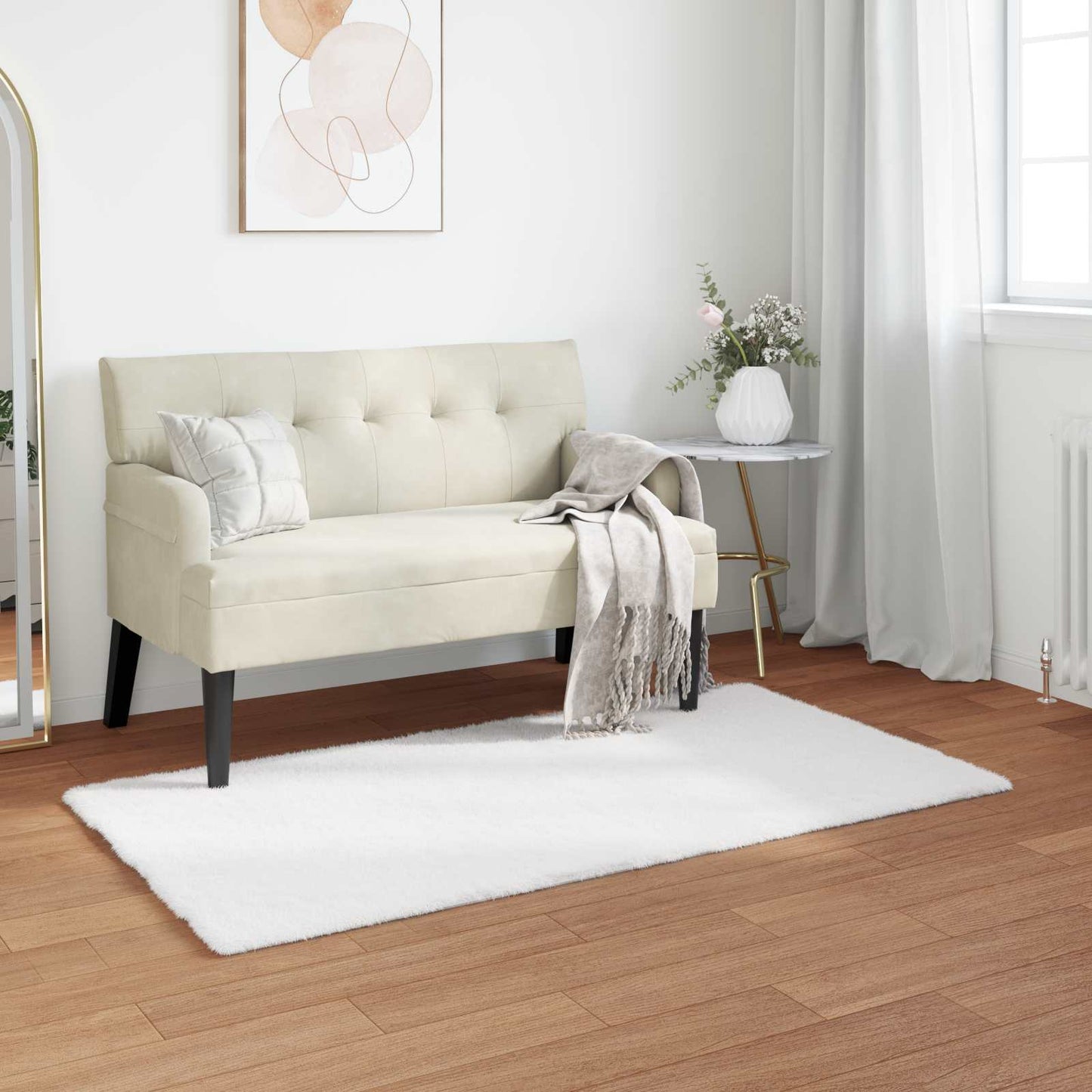 Anti-Slip Faux Rabbit Fur Rug OLITE White 60 x 110 cm Polyester