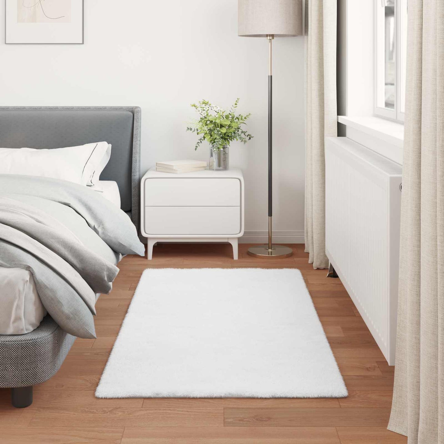 Anti-Slip Faux Rabbit Fur Rug OLITE White 80 x 150 cm Polyester