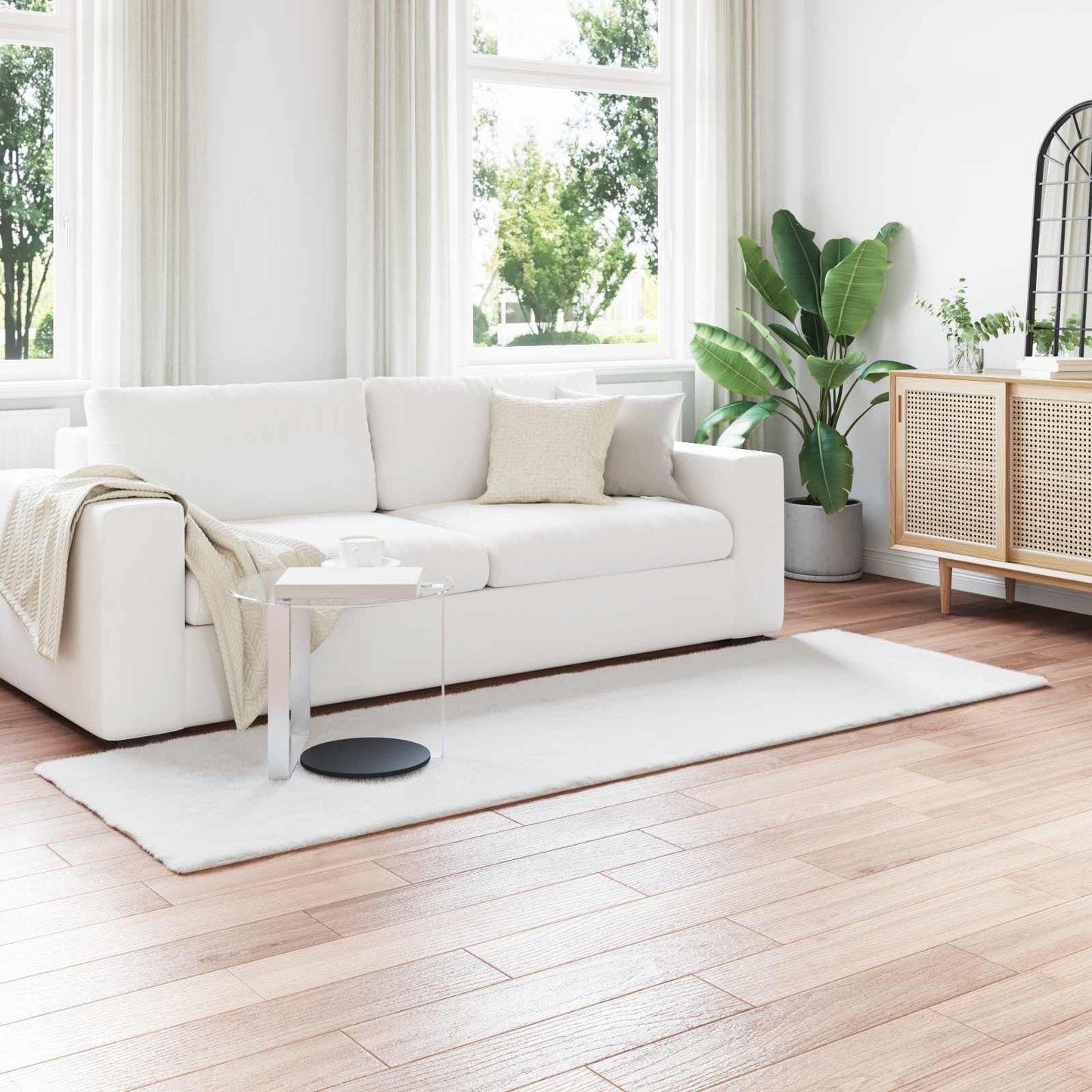 Anti-Slip Faux Rabbit Fur Rug OLITE White 80 x 250 cm Polyester