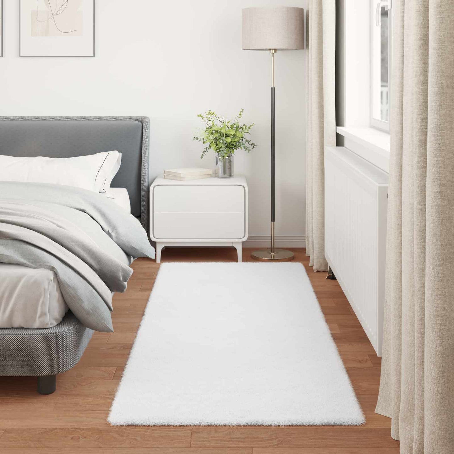 Anti-Slip Faux Rabbit Fur Rug OLITE White 100 x 200 cm