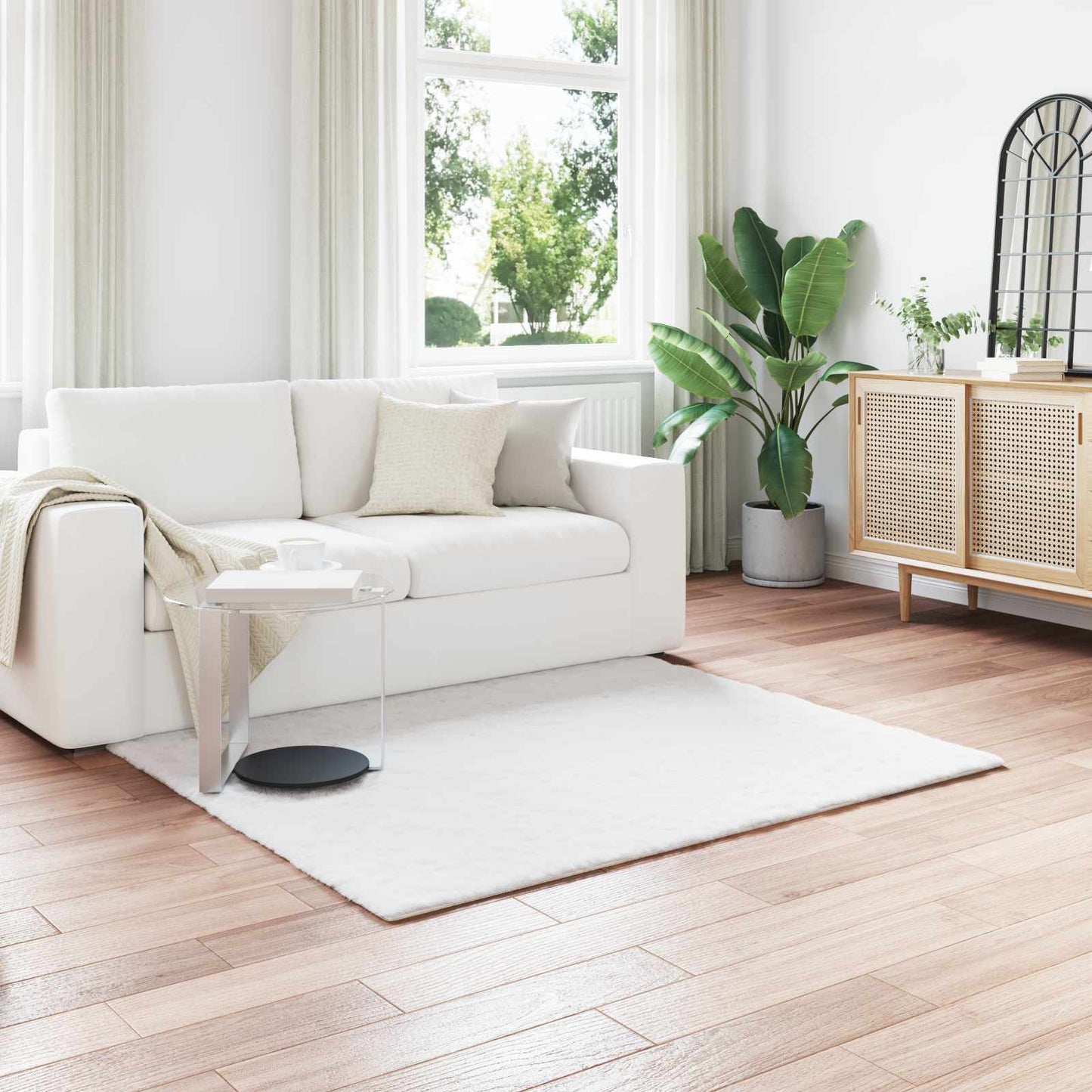 Anti-Slip Faux Rabbit Fur Rug OLITE White 160 x 160 cm