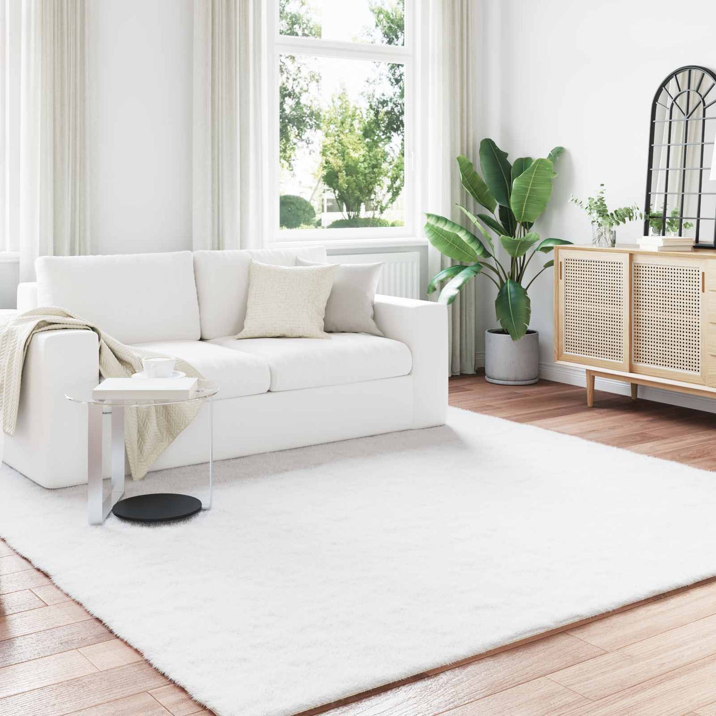 Anti-Slip Faux Rabbit Fur Rug OLITE White 200 x 200 cm