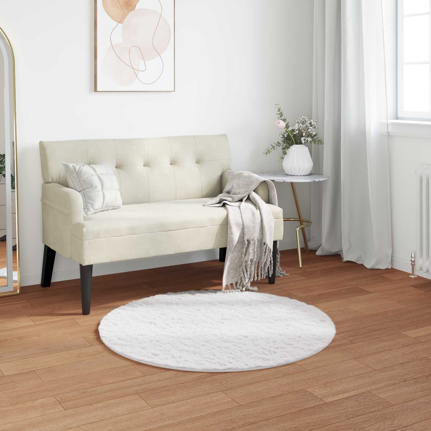 Anti-Slip Faux Rabbit Fur Rug OLITE White Ø 120 cm Polyester