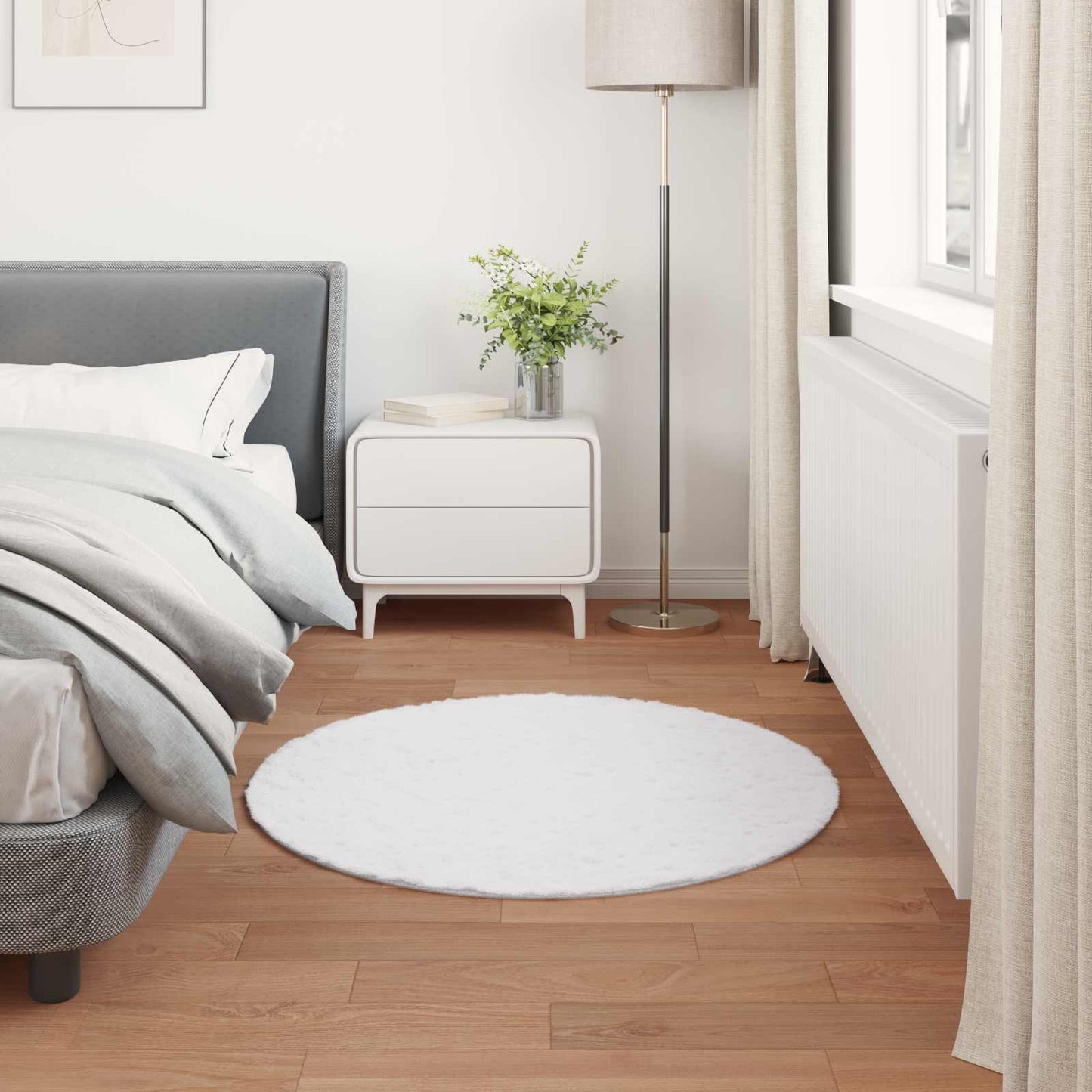 Anti-Slip Faux Rabbit Fur Rug OLITE White Ø 120 cm Polyester