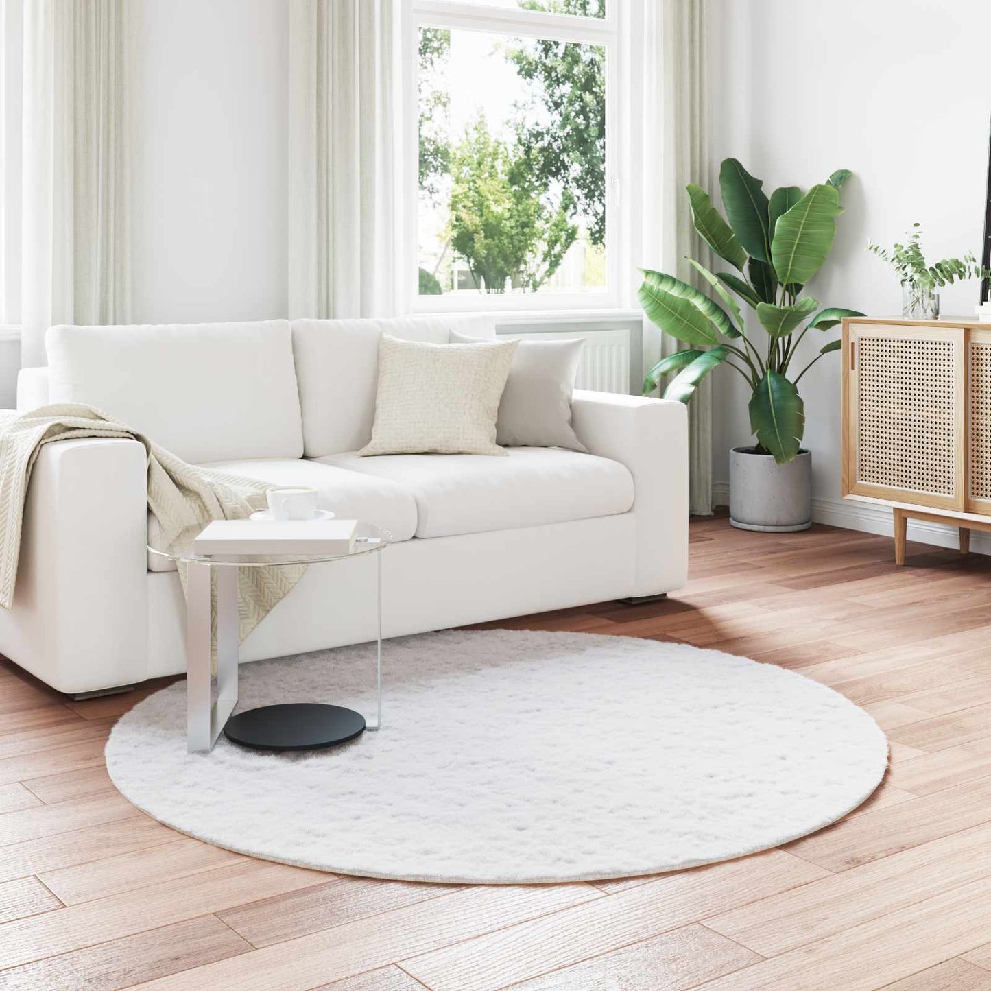Anti-Slip Faux Rabbit Fur Rug OLITE White Ø 160 cm Polyester