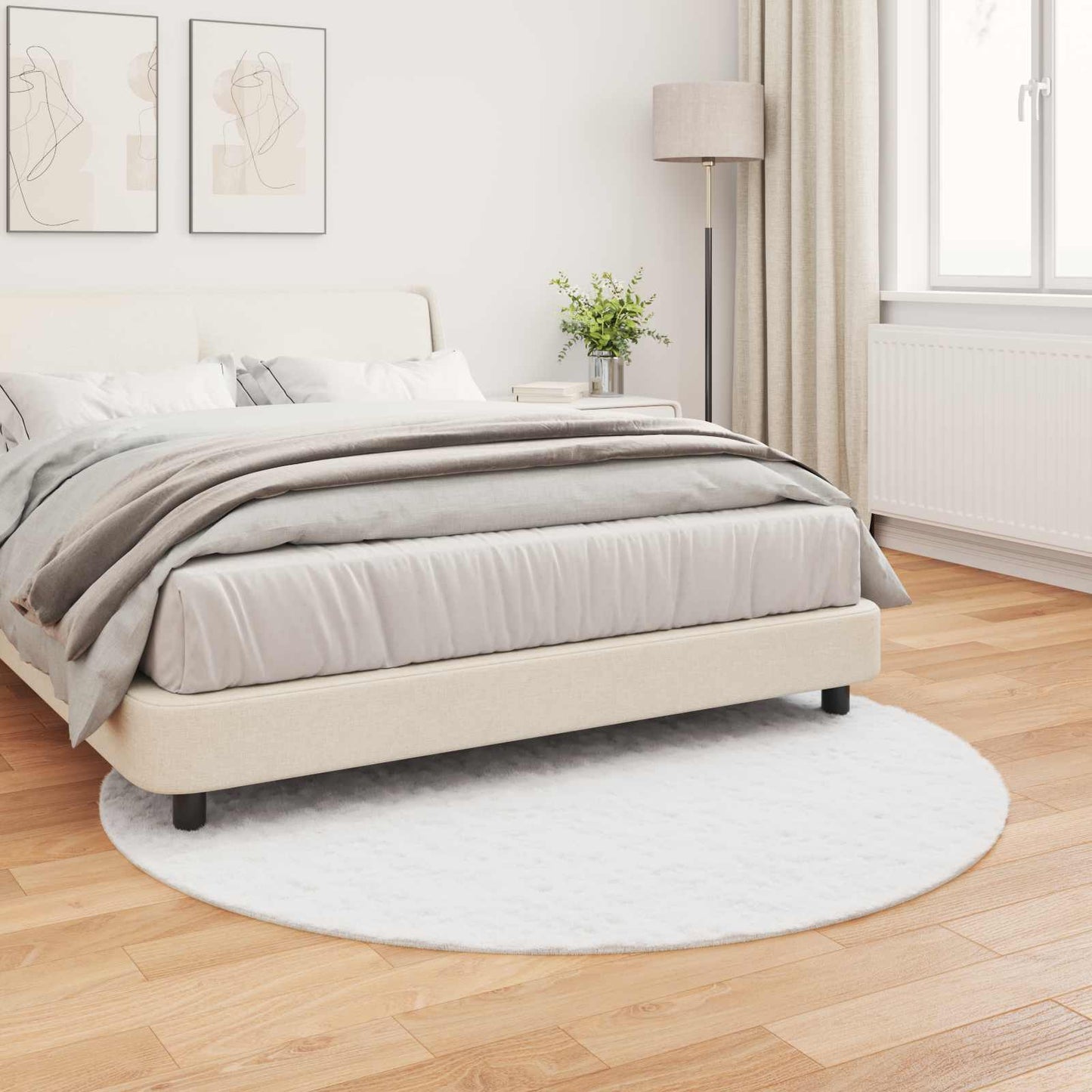 Anti-Slip Faux Rabbit Fur Rug OLITE White Ø 200 cm Polyester