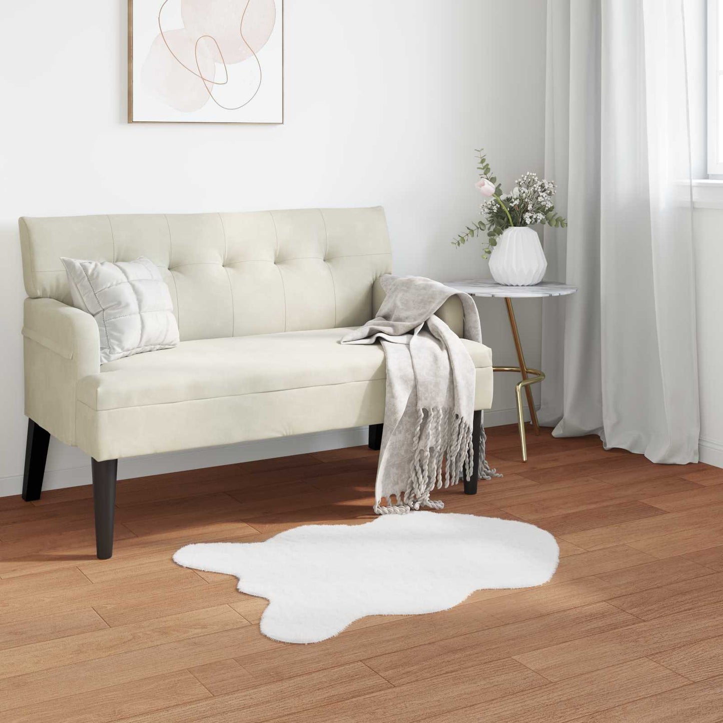 Anti-Slip Faux Rabbit Fur Rug OLITE White 80 x 120 cm Polyester