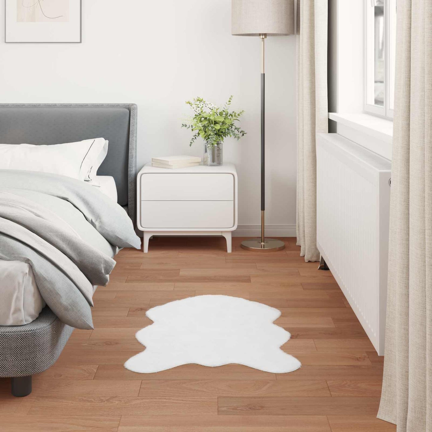 Anti-Slip Faux Rabbit Fur Rug OLITE White 80 x 120 cm Polyester
