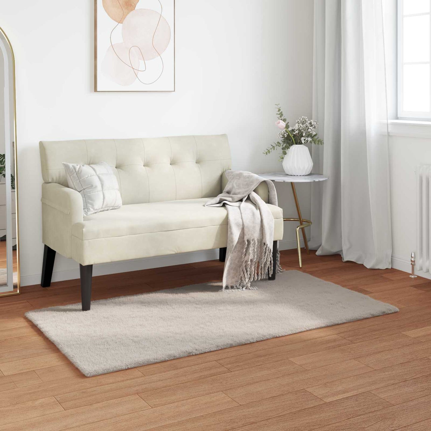 Anti-Slip Faux Rabbit Fur Rug OLITE Beige 80 x 150 cm Polyester