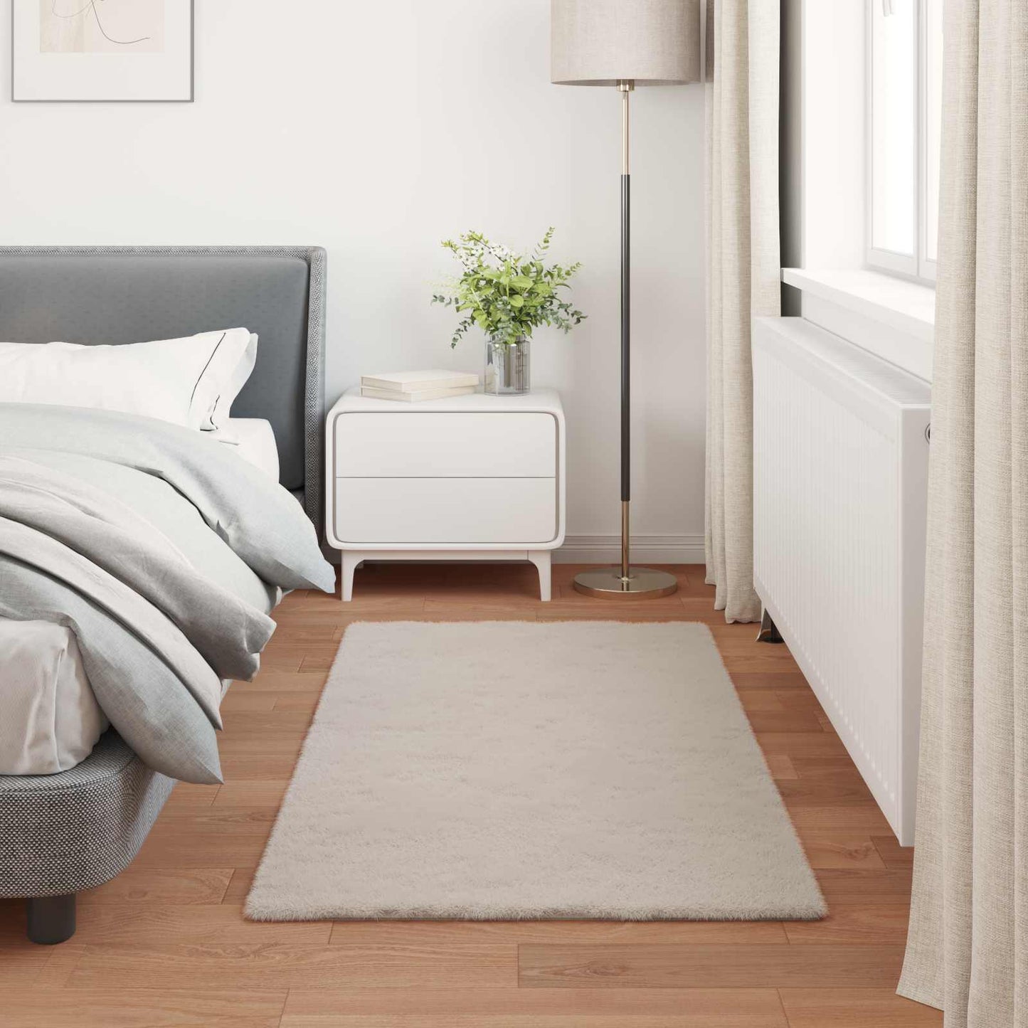 Anti-Slip Faux Rabbit Fur Rug OLITE Beige 80 x 150 cm Polyester