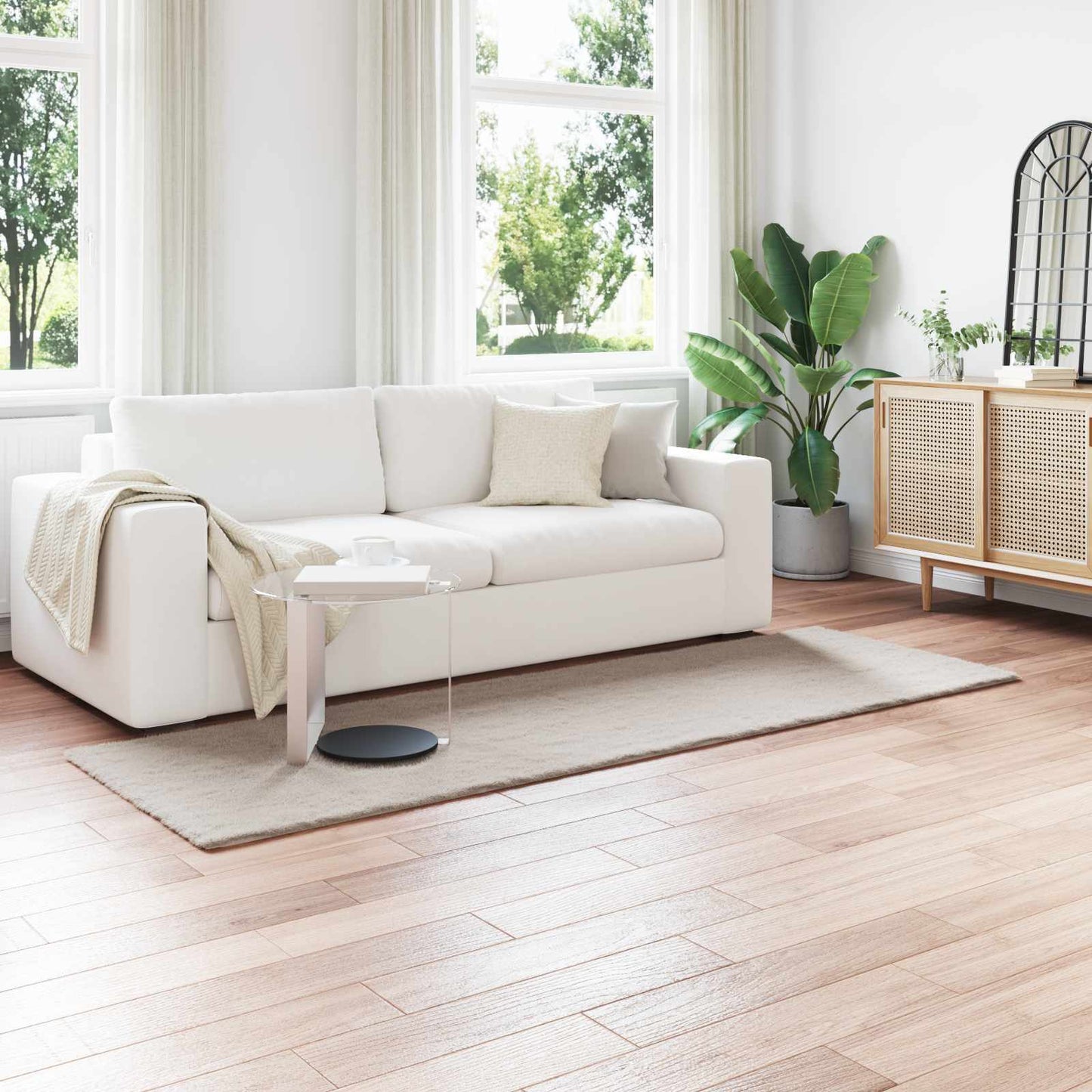 Anti-Slip Faux Rabbit Fur Rug OLITE Beige 80 x 250 cm Polyester