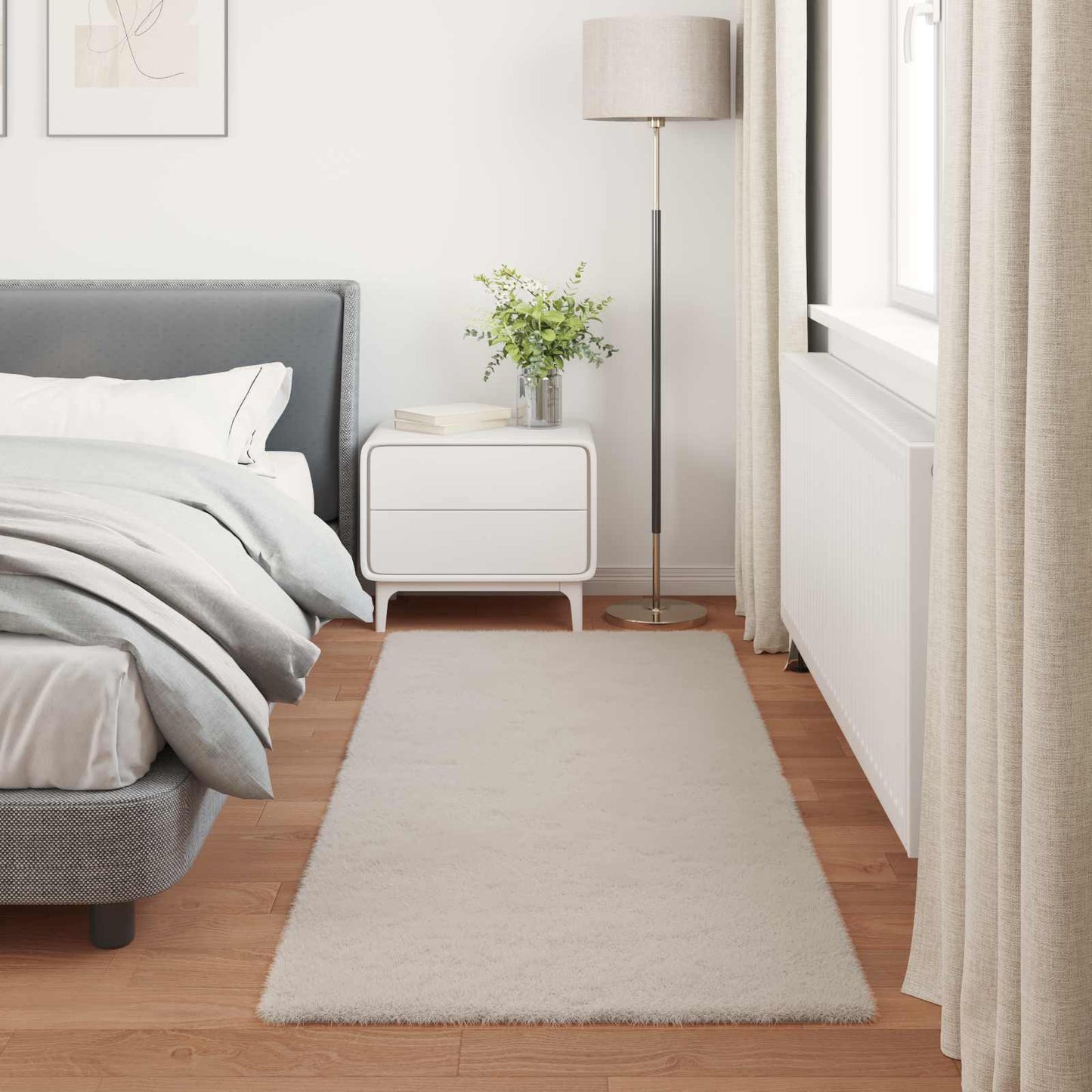 Anti-Slip Faux Rabbit Fur Rug OLITE Beige 100 x 200 cm