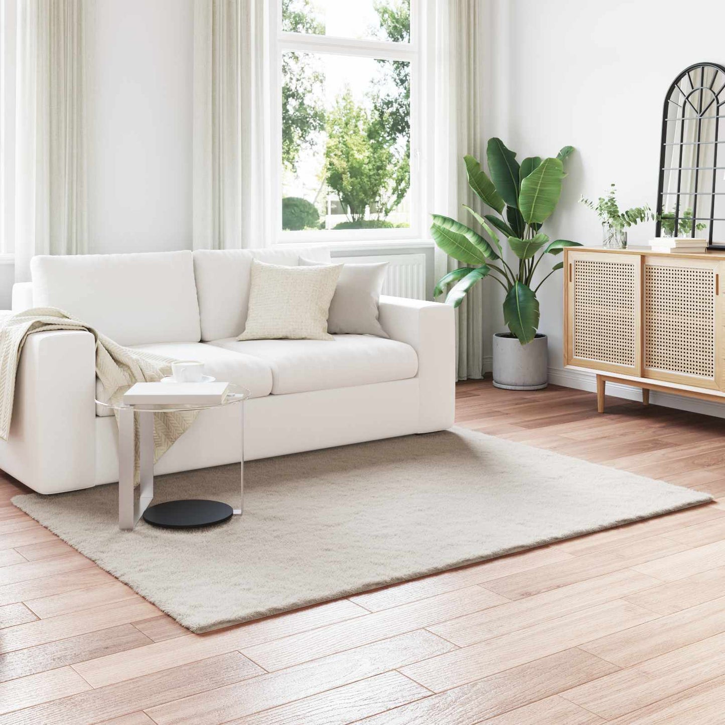 Anti-Slip Faux Rabbit Fur Rug OLITE Beige 120 x 170 cm