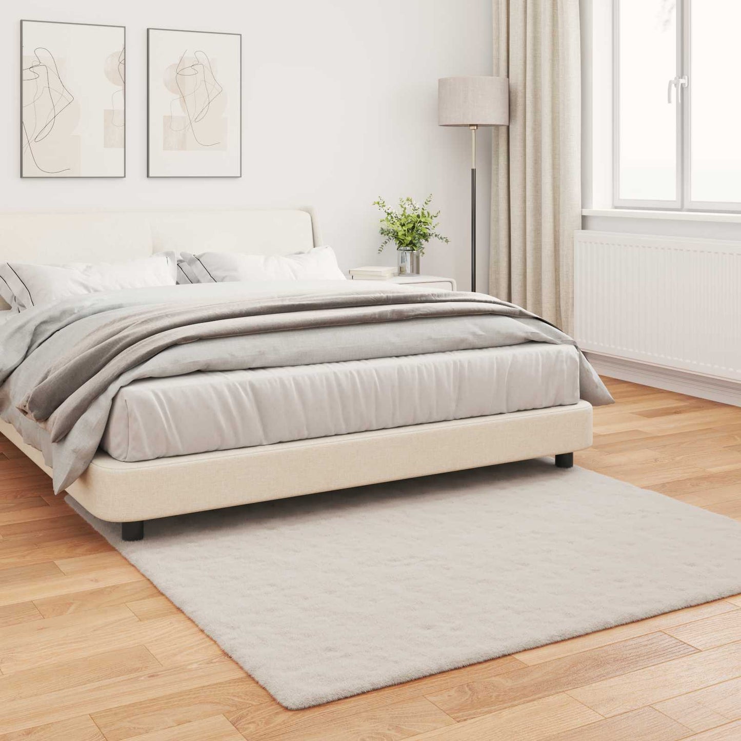 Anti-Slip Faux Rabbit Fur Rug OLITE Beige 120 x 120 cm