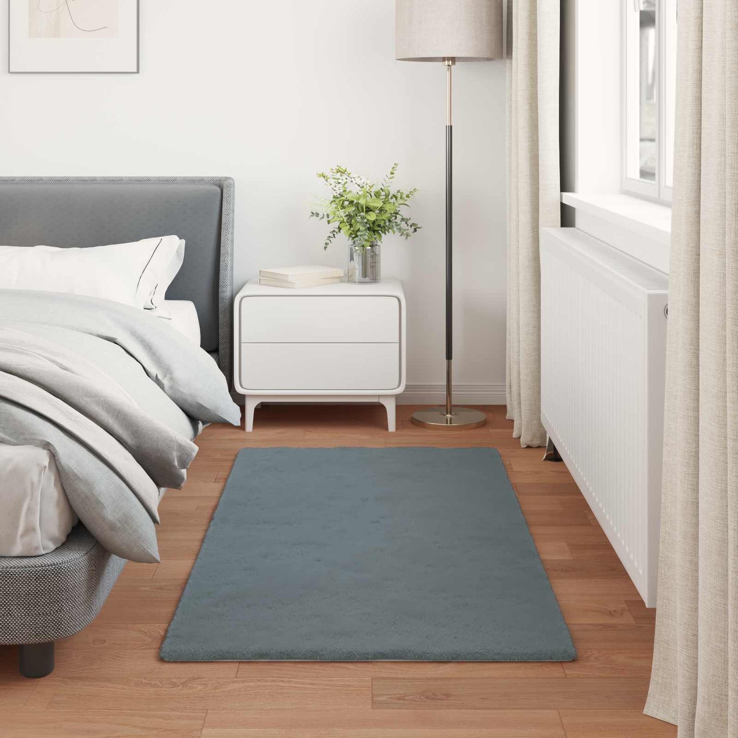 Anti-Slip Faux Rabbit Fur Rug OLITE Anthracite 60 x 110 cm