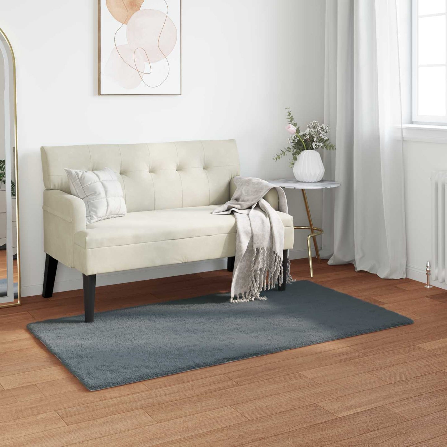 Anti-Slip Faux Rabbit Fur Rug OLITE Anthracite 80 x 150 cm