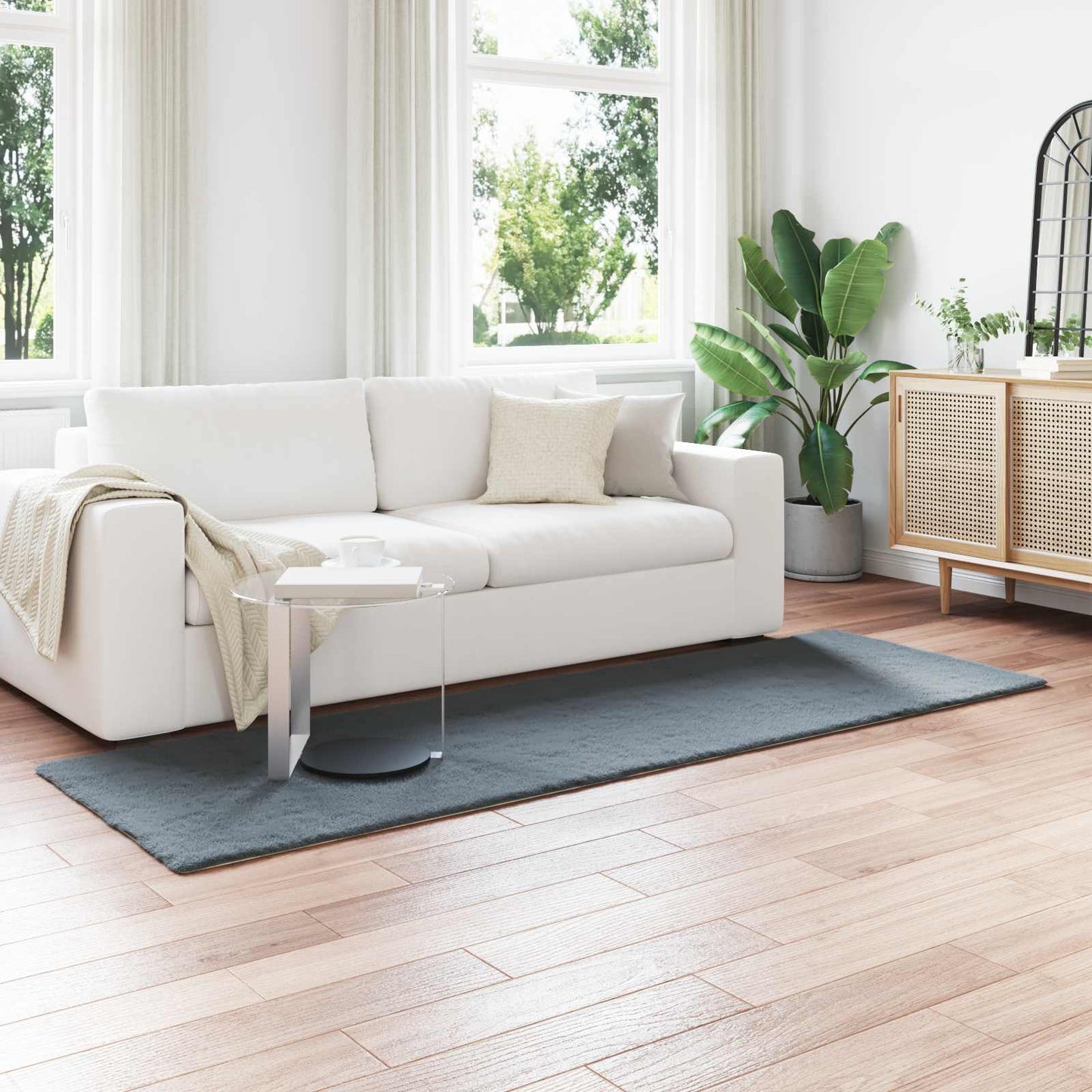 Anti-Slip Faux Rabbit Fur Rug OLITE Anthracite 80 x 250 cm