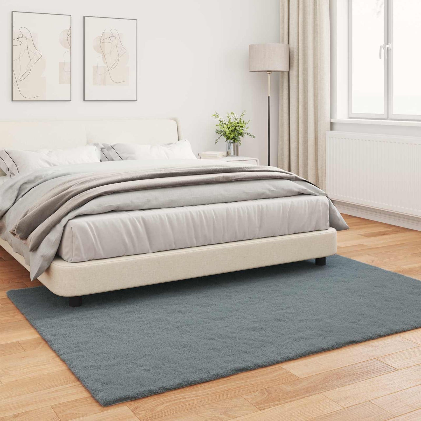 Anti-Slip Faux Rabbit Fur Rug OLITE Anthracite 120 x 170 cm