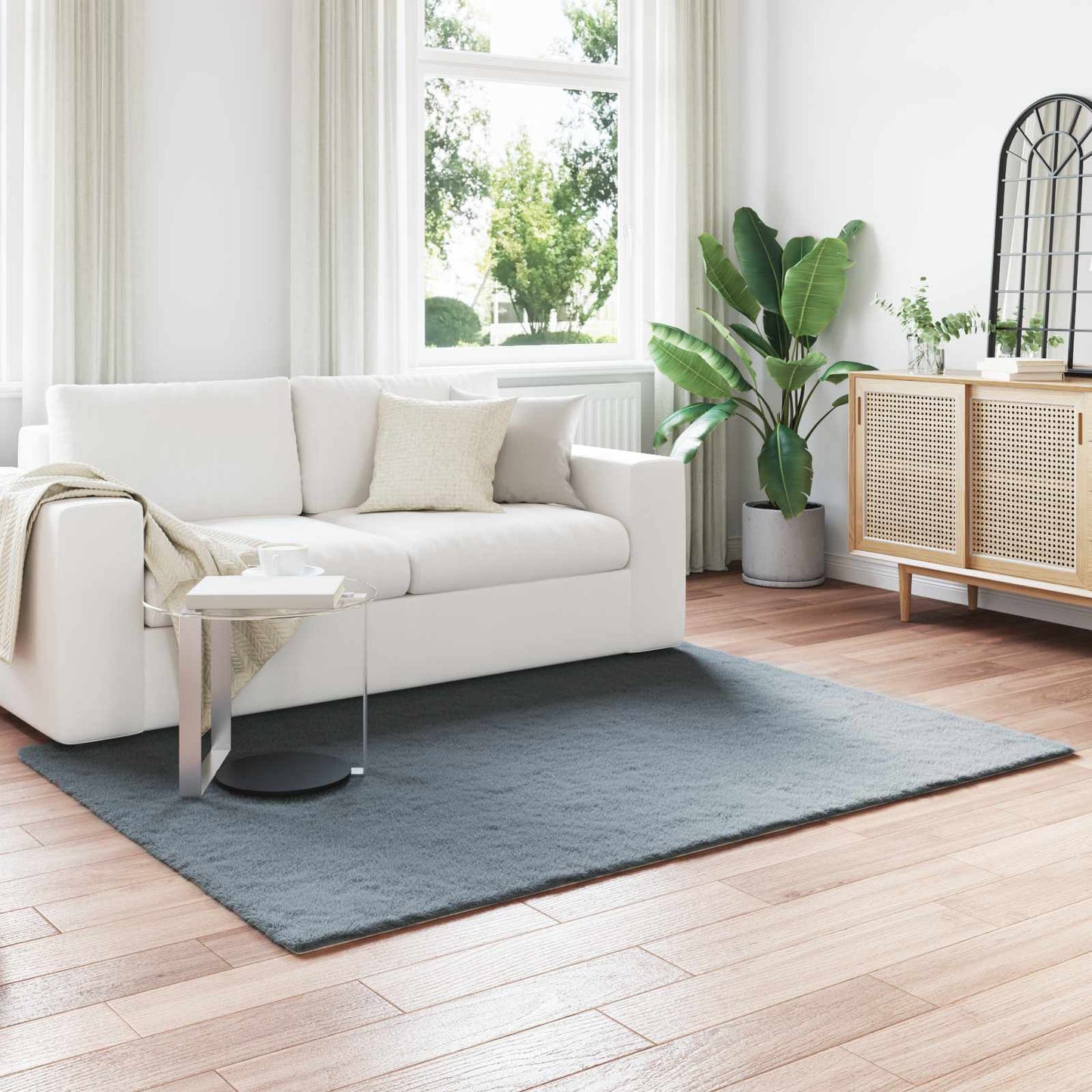Anti-Slip Faux Rabbit Fur Rug OLITE Anthracite 140 x 200 cm