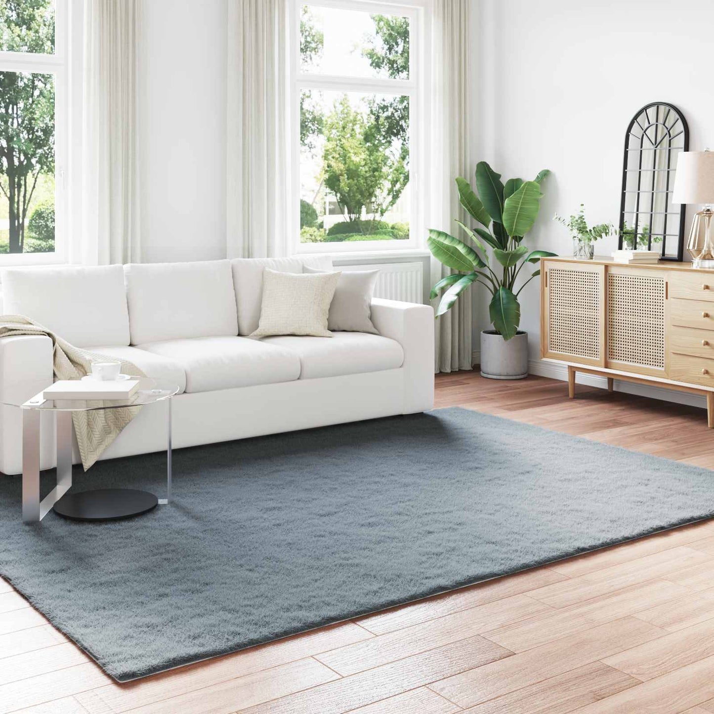 Anti-Slip Faux Rabbit Fur Rug OLITE Anthracite 200 x 280 cm