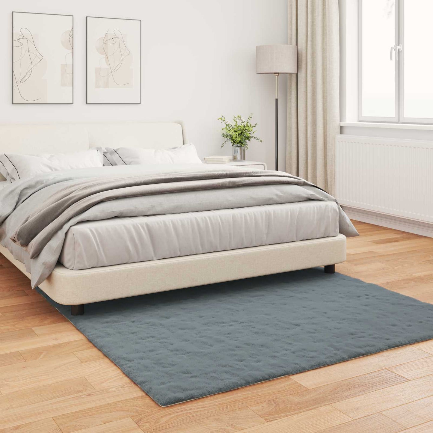 Anti-Slip Faux Rabbit Fur Rug OLITE Anthracite 120 x 120 cm