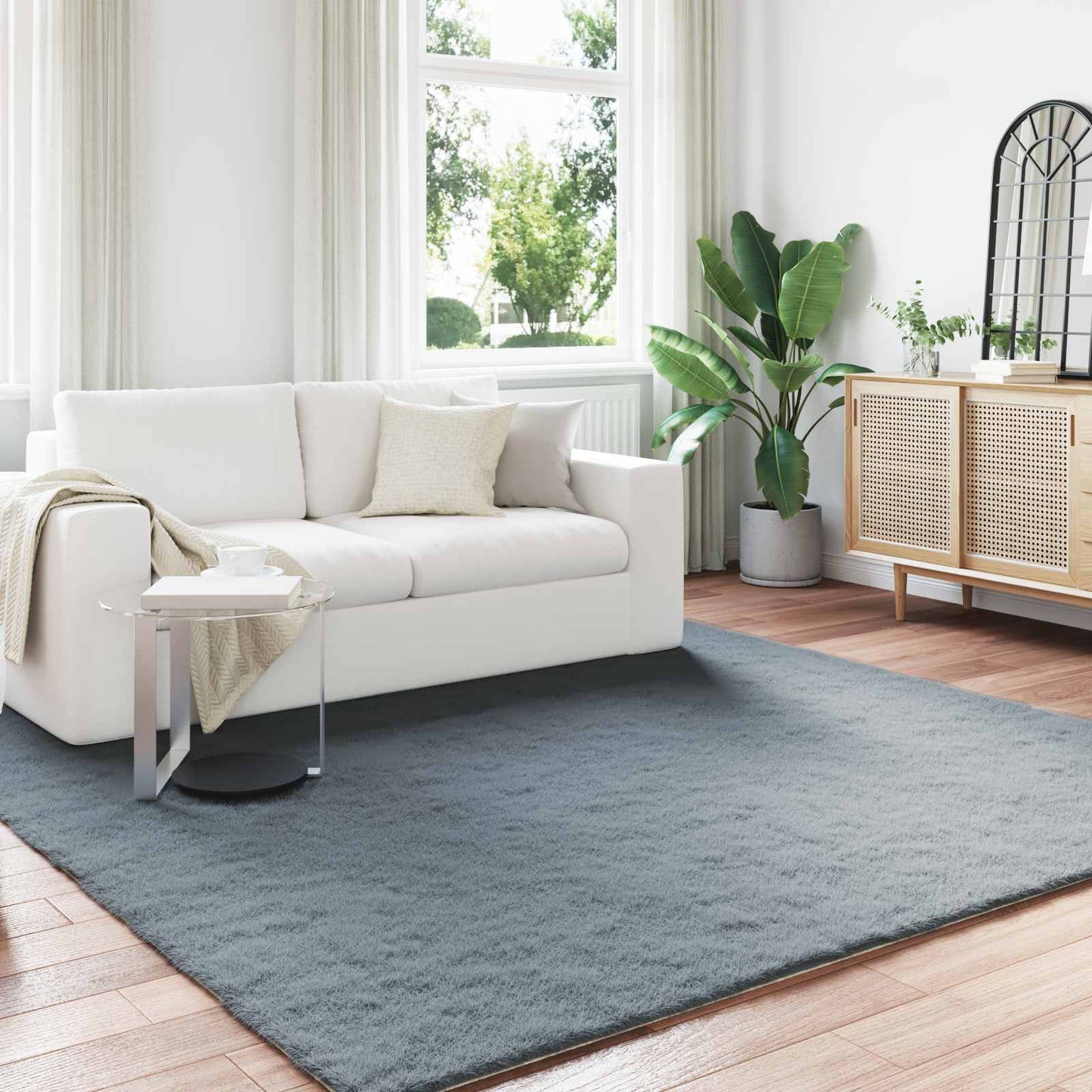 Anti-Slip Faux Rabbit Fur Rug OLITE Anthracite 200 x 200 cm