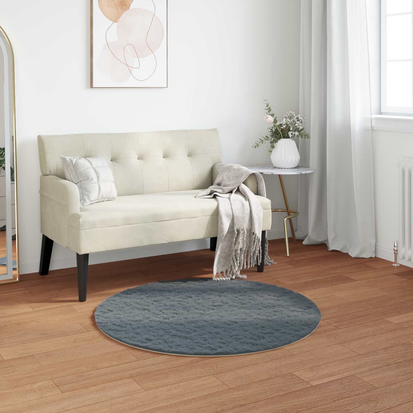 Anti-Slip Faux Rabbit Fur Rug OLITE Anthracite Ø 120 cm