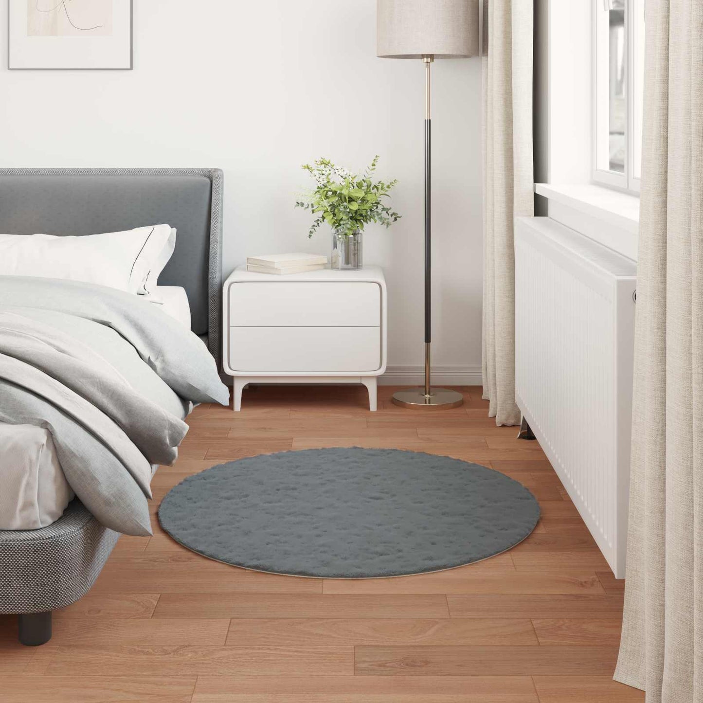 Anti-Slip Faux Rabbit Fur Rug OLITE Anthracite Ø 120 cm