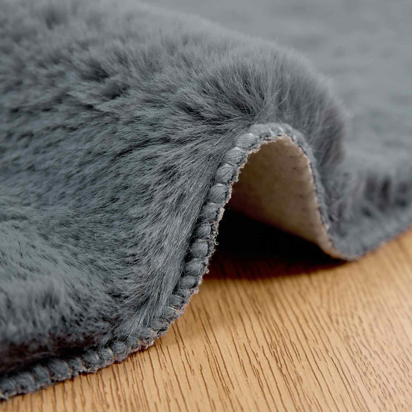 Anti-Slip Faux Rabbit Fur Rug OLITE Anthracite Ø 200 cm