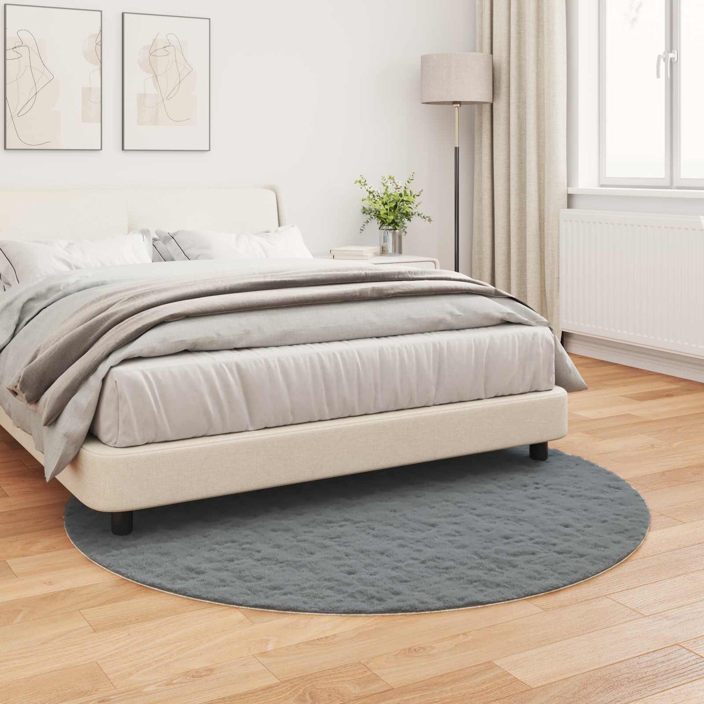 Anti-Slip Faux Rabbit Fur Rug OLITE Anthracite Ø 200 cm