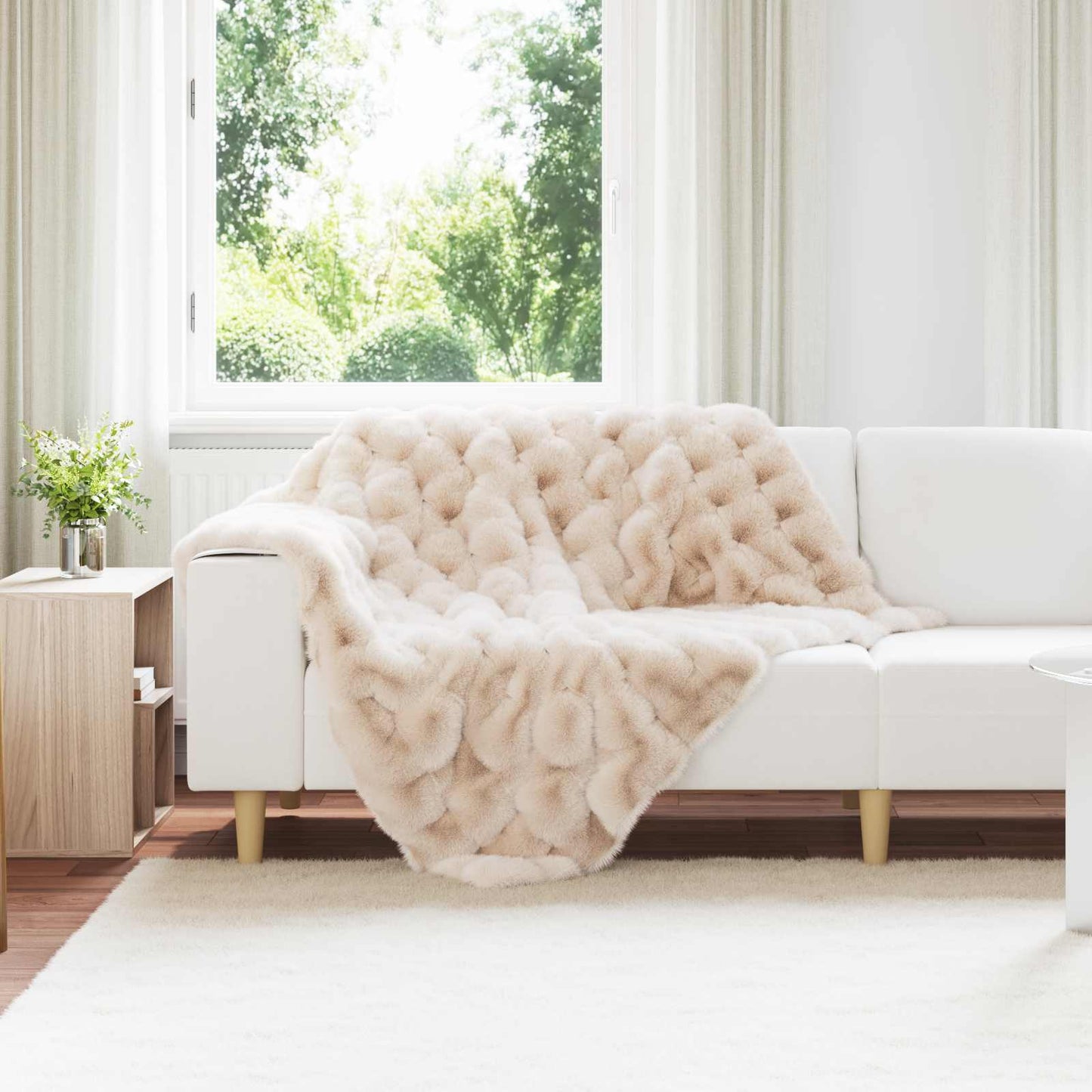 Anti-Slip Faux Rabbit Fur Blanket Olite Beige 130 x 150 cm