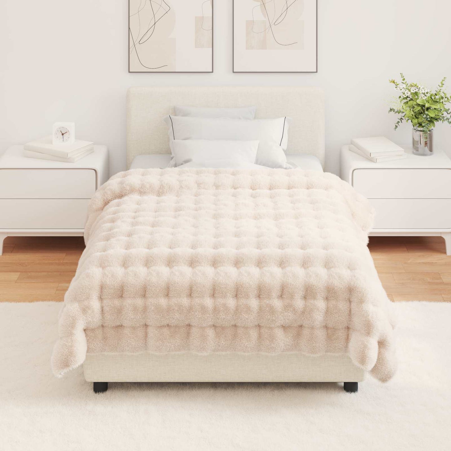 Anti-Slip Faux Rabbit Fur Blanket Olite Beige 130 x 150 cm