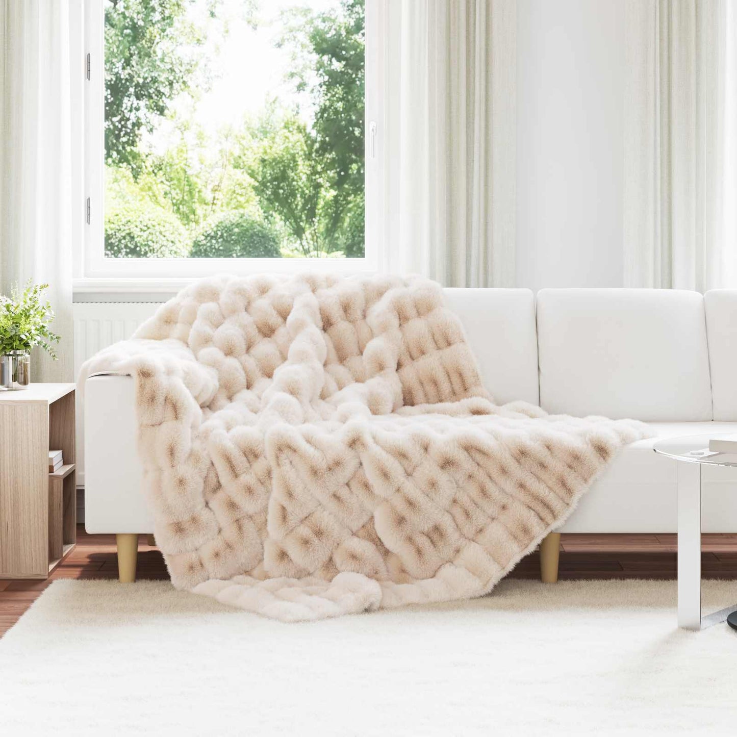 Anti-Slip Faux Rabbit Fur Blanket Olite 4 pcs Beige Polyester