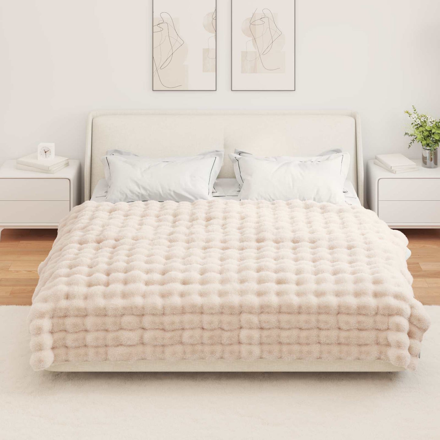 Anti-Slip Faux Rabbit Fur Blanket Olite 4 pcs Beige Polyester